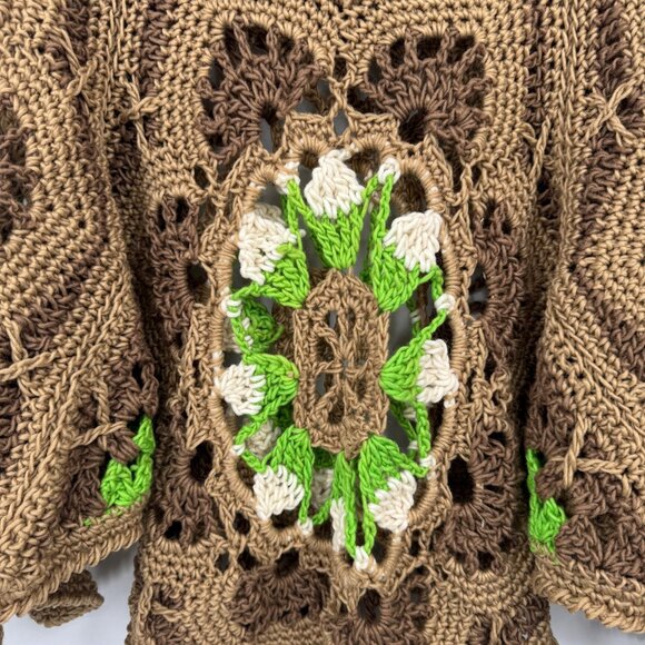 Handknit Crochet Poncho For Women/ Green and Brown Rustic Boho Crochet Shawl Han - Picture 2 of 9